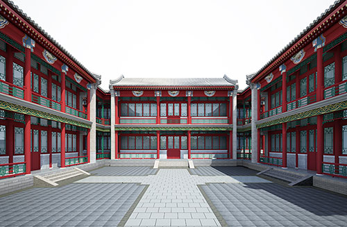 河北北京四合院设计古建筑鸟瞰图展示