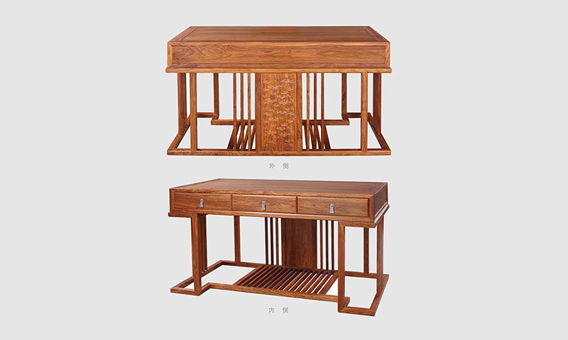 河北 别墅中式家居书房装修实木书桌效果图